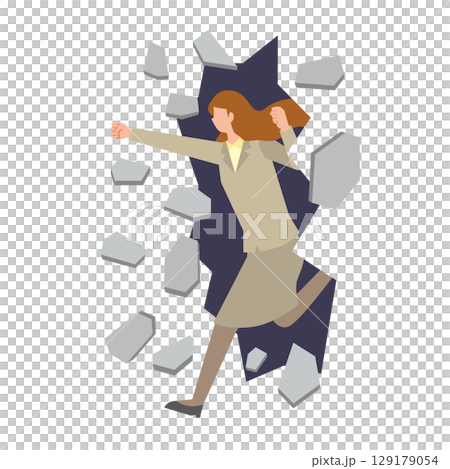 A woman breaking down a wall 129179054
