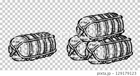 米俵 単品と積んだもの 単色線画 米俵 単品と積んだもの 単色線画 129179123