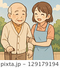 要介護者を案内する介護者 129179194