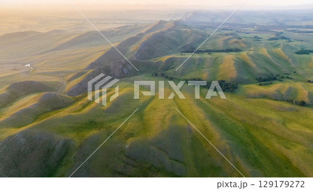 Aerial view, summer landscape in the wild mountains 129179272