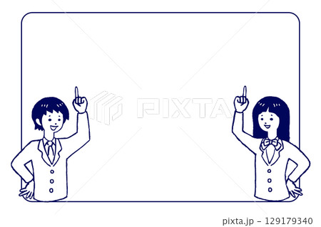 1番のポーズをして説明する高校生の男女 129179340