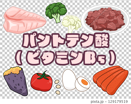 パントテン酸のイメージイラスト(日本語)(背景なし) パントテン酸のイメージイラスト(日本語)(背景なし) 129179519