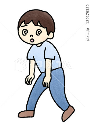 目が回っている男性の手描きイラスト 129179520