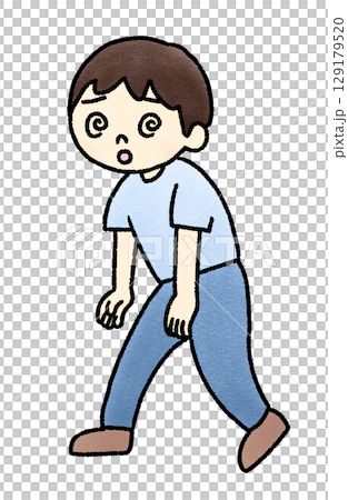 目が回っている男性の手描きイラスト 129179520