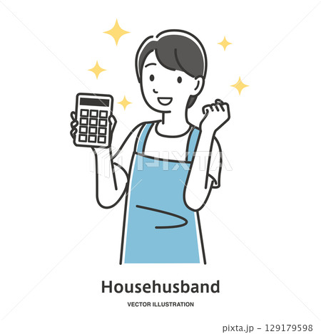 家計簿を電卓で計算する主夫 129179598