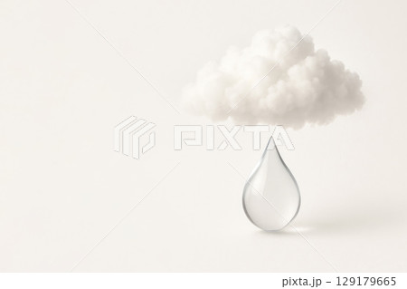 A drop and a cloud in the rays of light. Space for text. 129179665