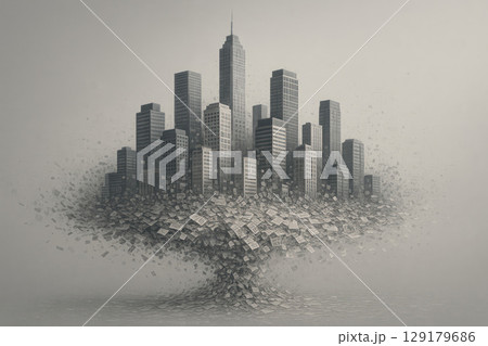 City skyscrapers growing out of scraps of newspaper. City skyscrapers growing out of scraps of newspaper. 129179686