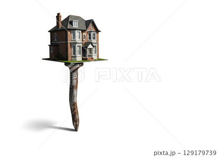 The house stands on a rusty nail. Space for text. 129179739