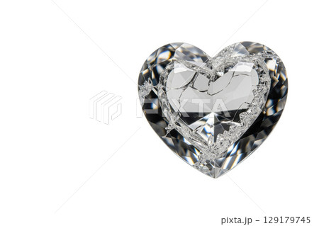 A broken crystal heart on a white background. Space for text. A broken crystal heart on a white background. Space for text. 129179745