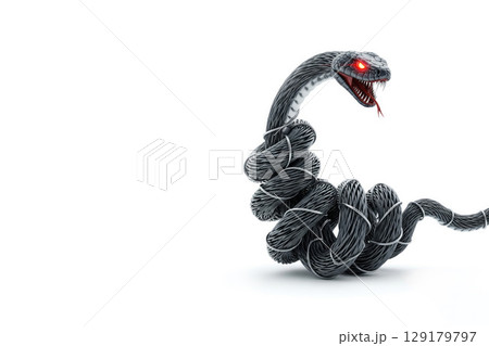 A snake made entirely of cables. Space for text. 129179797