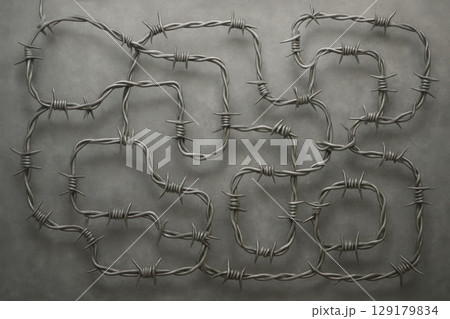 An intricate labyrinth of barbed wire. An intricate labyrinth of barbed wire. 129179834