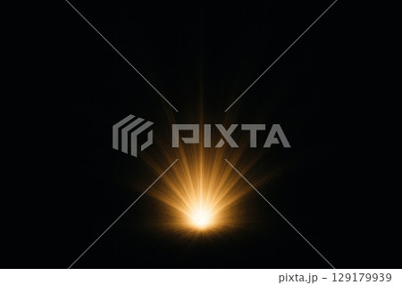 A luminous beam flashing out of complete darkness. Space for text. 129179939