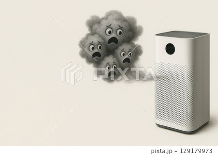 The air purifier releases frightened clouds. Space for text. 129179973