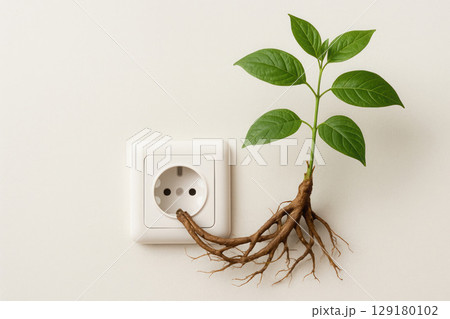 A plant with powerful roots grows from the rosette. Space for text. 129180102