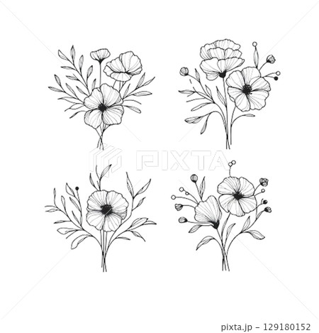 set of flower outline 129180152
