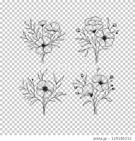 set of flower outline 129180152