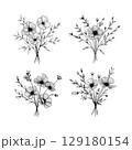 set of wild flowers black and white leaves 129180154