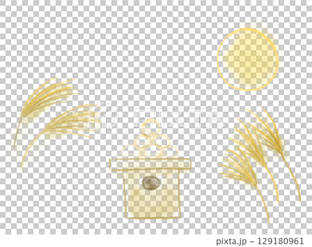 中秋の名月とすすきと月見団子の和風イラスト 129180961