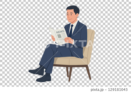 社内報を読んでいる中堅社員の男性 129181043