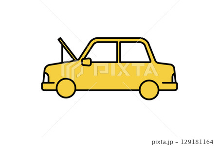 ボンネットを開けたセダン車、シンプルでかわいい線画アイコン ボンネットを開けたセダン車、シンプルでかわいい線画アイコン 129181164
