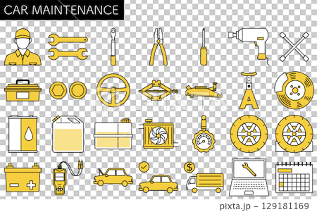 Simple and cute line drawing icons of car maintenance, Simple and cute line drawing icons of car maintenance, 129181169