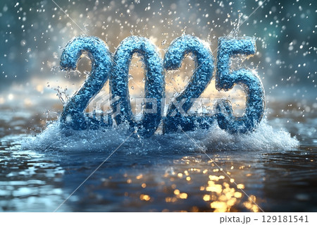 2025 New Year Celebration Concept with Water Splash Design for Digital and Print Use Generative AI 129181541