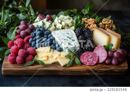 Gourmet Cheese and Fruit Platter with Salami and Walnuts for Entertaining and Parties Generative AI Gourmet Cheese and Fruit Platter with Salami and Walnuts for Entertaining and Parties Generative AI 129181549