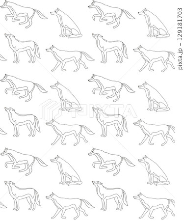 Vector seamless pattern of flat hand drawn wolves 129181703