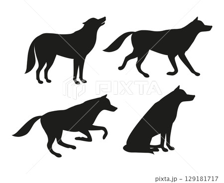 Vector set of flat wolves silhouette Vector set of flat wolves silhouette 129181717