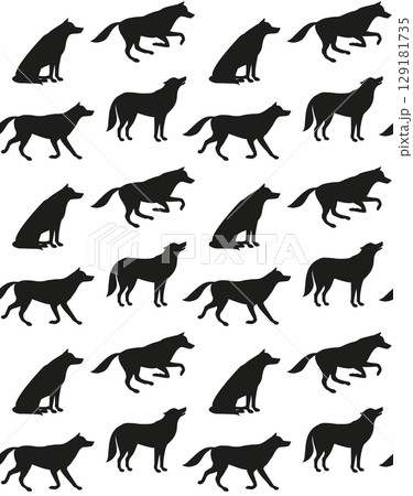 Vector seamless pattern of flat wolves silhouette Vector seamless pattern of flat wolves silhouette 129181735