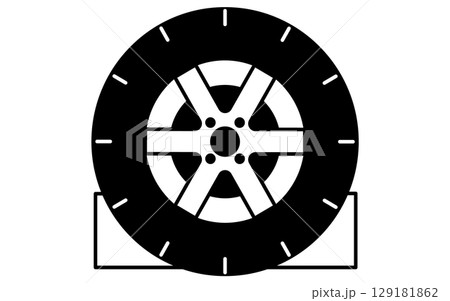 輪止めにセットされたタイヤ、シンプルでかわいい線画アイコン 輪止めにセットされたタイヤ、シンプルでかわいい線画アイコン 129181862