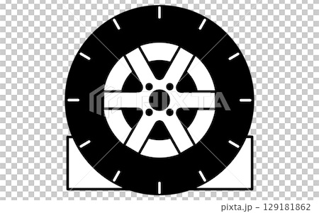 輪止めにセットされたタイヤ、シンプルでかわいい線画アイコン 輪止めにセットされたタイヤ、シンプルでかわいい線画アイコン 129181862