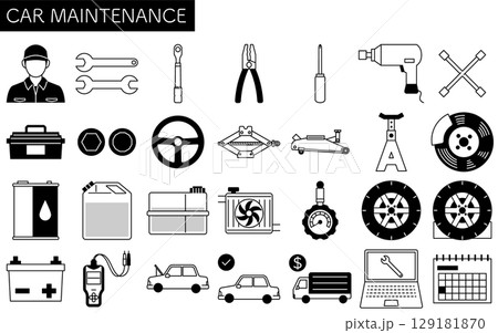 自動車整備のシンプルでかわいい線画アイコン、 自動車整備のシンプルでかわいい線画アイコン、 129181870