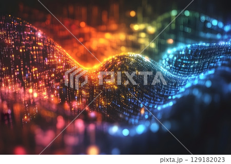 Vibrant Digital Abstract Wave with Colorful Lights for Technology Design Generative AI 129182023
