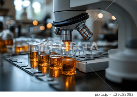 Scientific Laboratory Microscope Analyzing Samples for Research and Innovation Generative AI 129182082