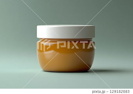 Minimalist Cosmetic Jar on Neutral Background for Skincare Packaging Design Generative AI 129182083