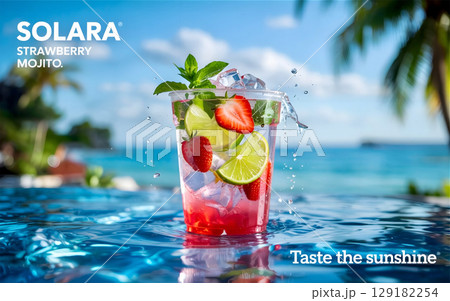 Summer Strawberry Mojito with Mint and Lime in Clear Cup 129182254