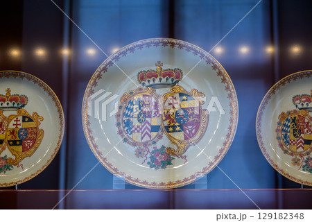 Porcelain exhibition in Munich Residenz, royal palace of Bavaria with large art collection, in Munich, Germany 129182348