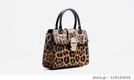 Stylish women's leopard print bag on a light background 129183016
