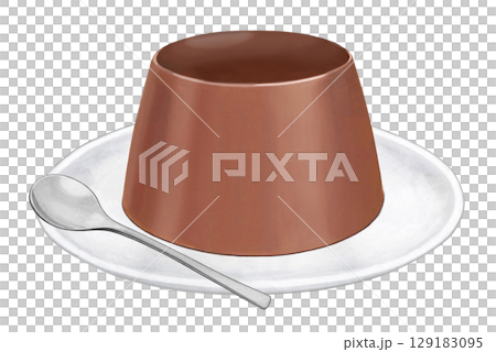 巧克力布丁插圖-帶盤子和勺子 巧克力布丁插圖-帶盤子和勺子 129183095