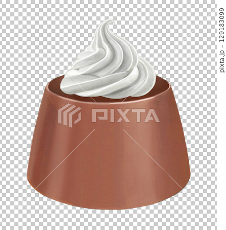 Chocolate pudding illustration - topped with whipped cream 129183099