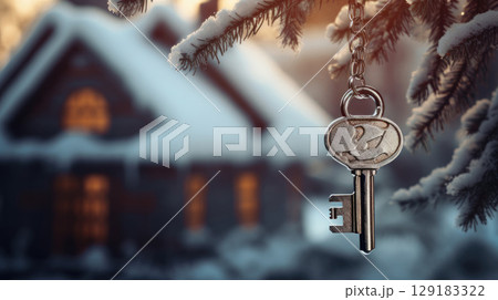 Residential holiday house in the winter forest 129183322