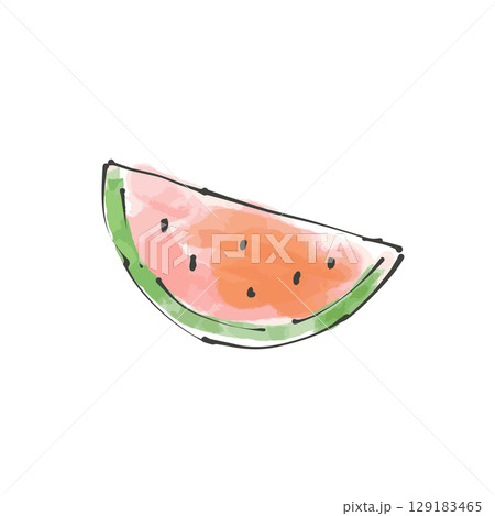 カットしたスイカの手描き水彩風ベクターイラスト 赤 129183465