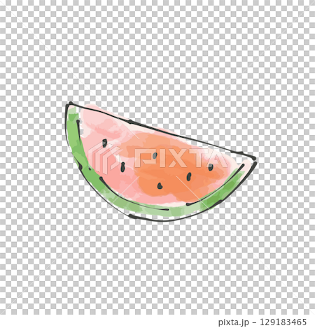 カットしたスイカの手描き水彩風ベクターイラスト 赤 129183465