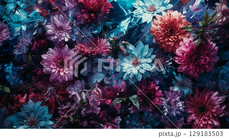 繊細なタッチで描かれた絵画のような花々のイラスト壁紙 129183503