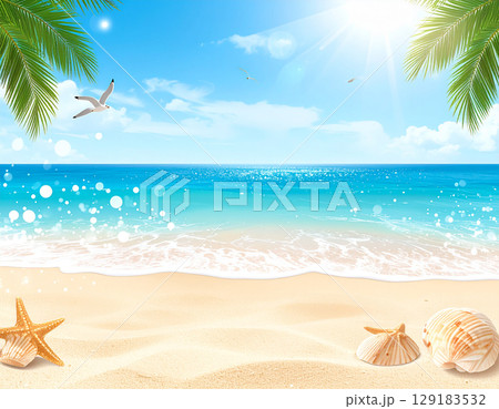 夏の海辺と青空 129183532
