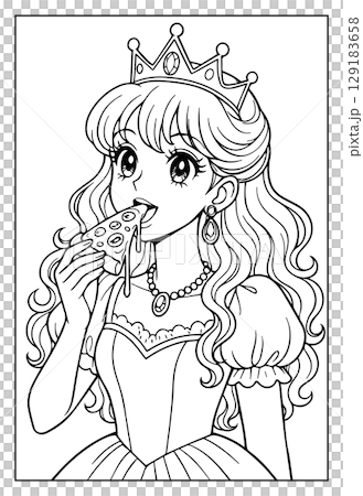 昭和レトロな日本ふうのお姫様ぬりえ：食事 129183658