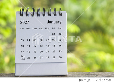January 2027 calendar with blurred nature background. Copy space 129183696