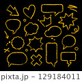 Playful hand drawn contour speech bubbles, line stickers with crayon, chalk or pencil texture 129184011