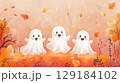 Halloween with cute ghosts. Flying spirits, phantoms on a Halloween background 129184102